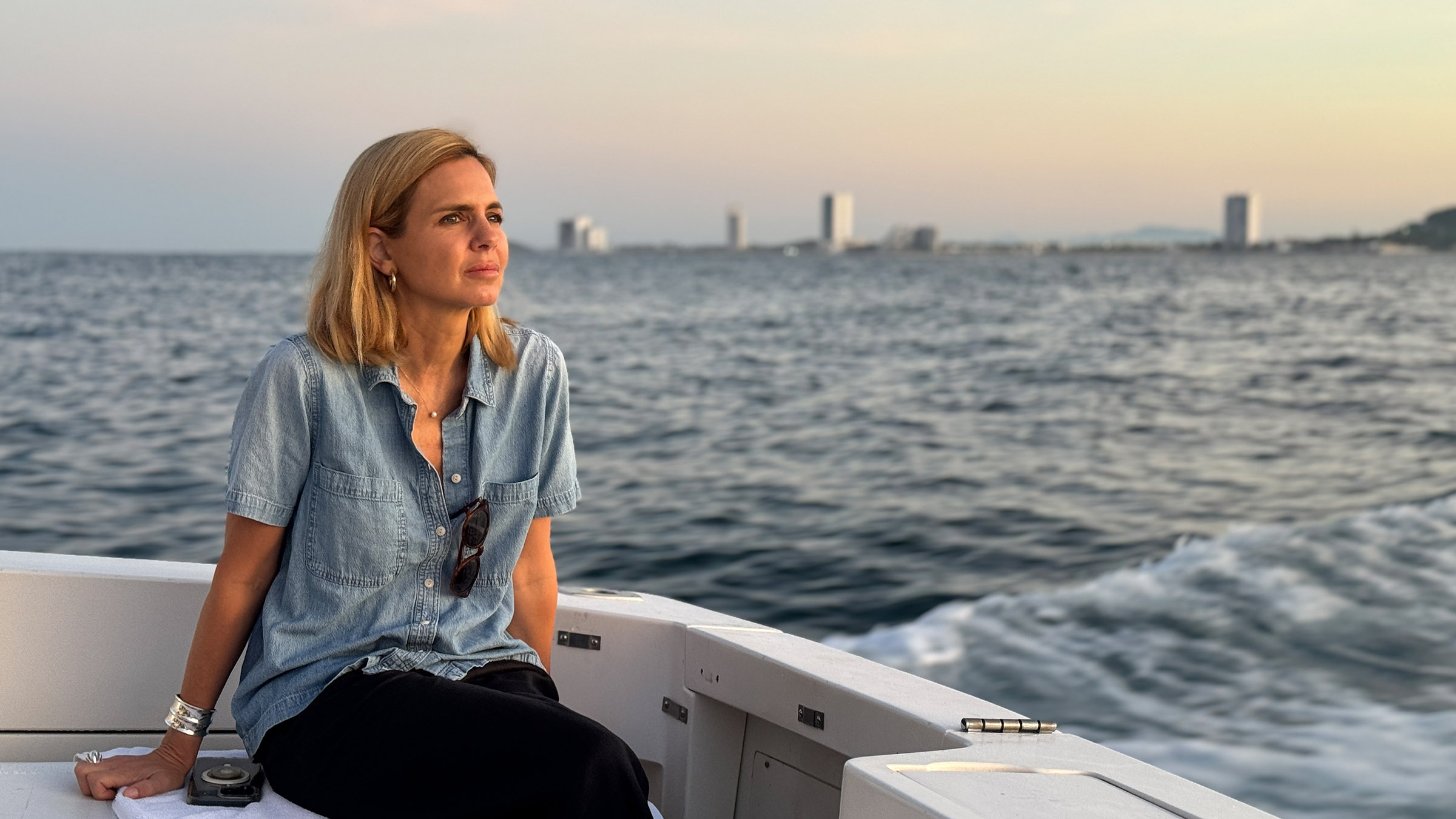 Mariana van Zeller poses on a boat. Image from Trafficked with Mariana van Zeller. [Photo of the day - August 2025]