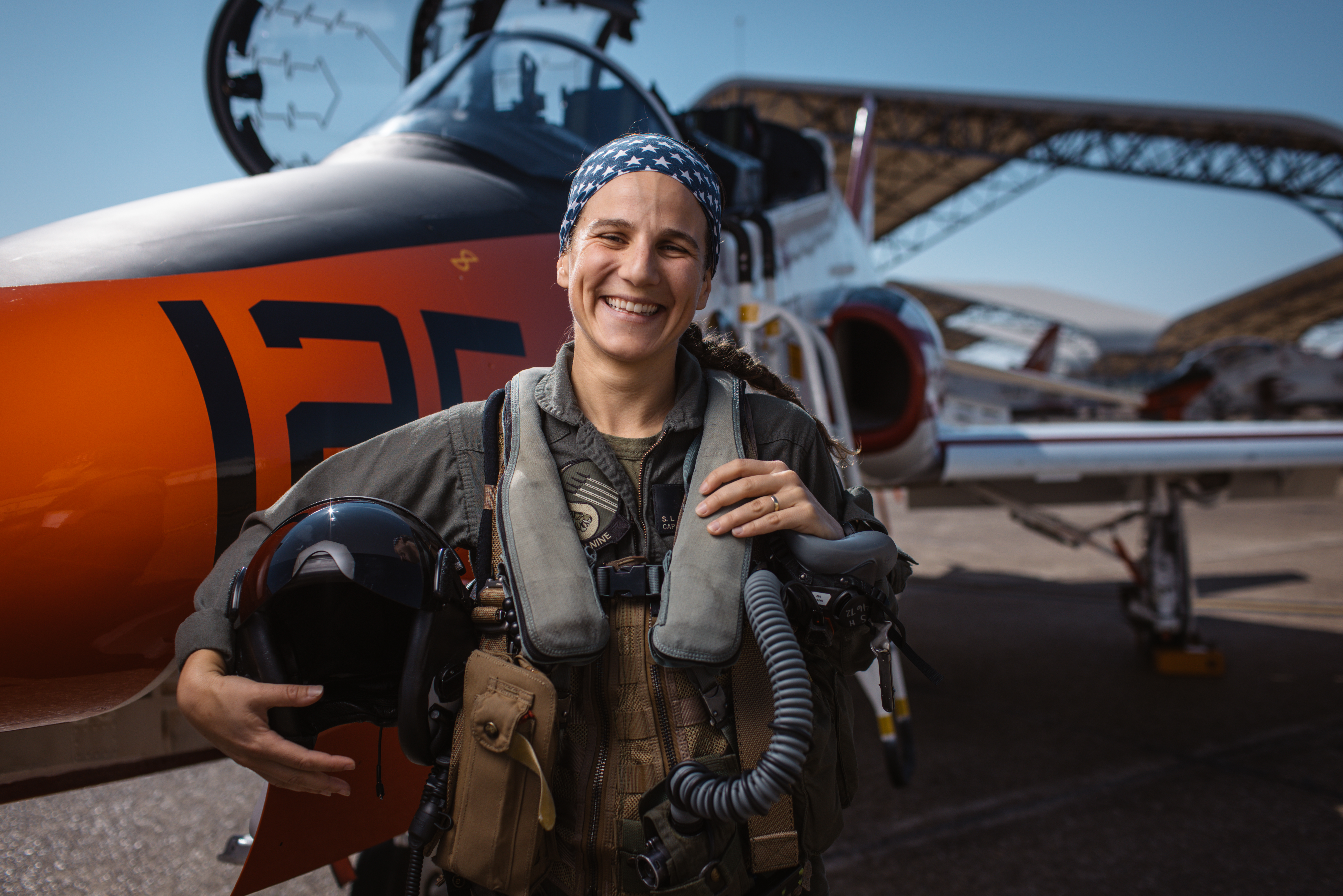 Student Captain Steph Harris poses next to a T-45. [Photo of the day - January 2026]