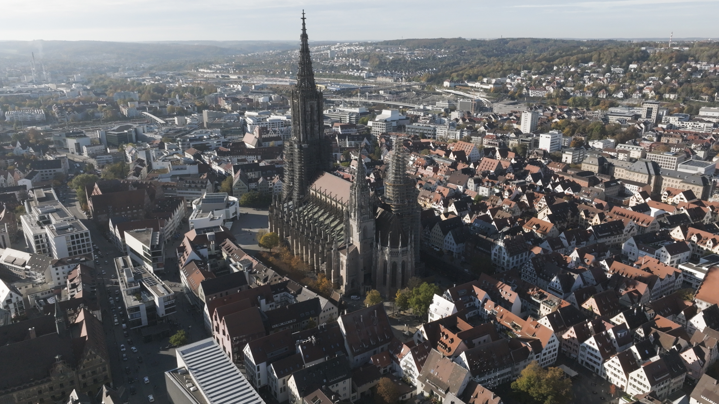 Aerial above Ulm Minster in Germany where restoring engineers are carrying out vital repair work. [Photo of the day - March 2026]