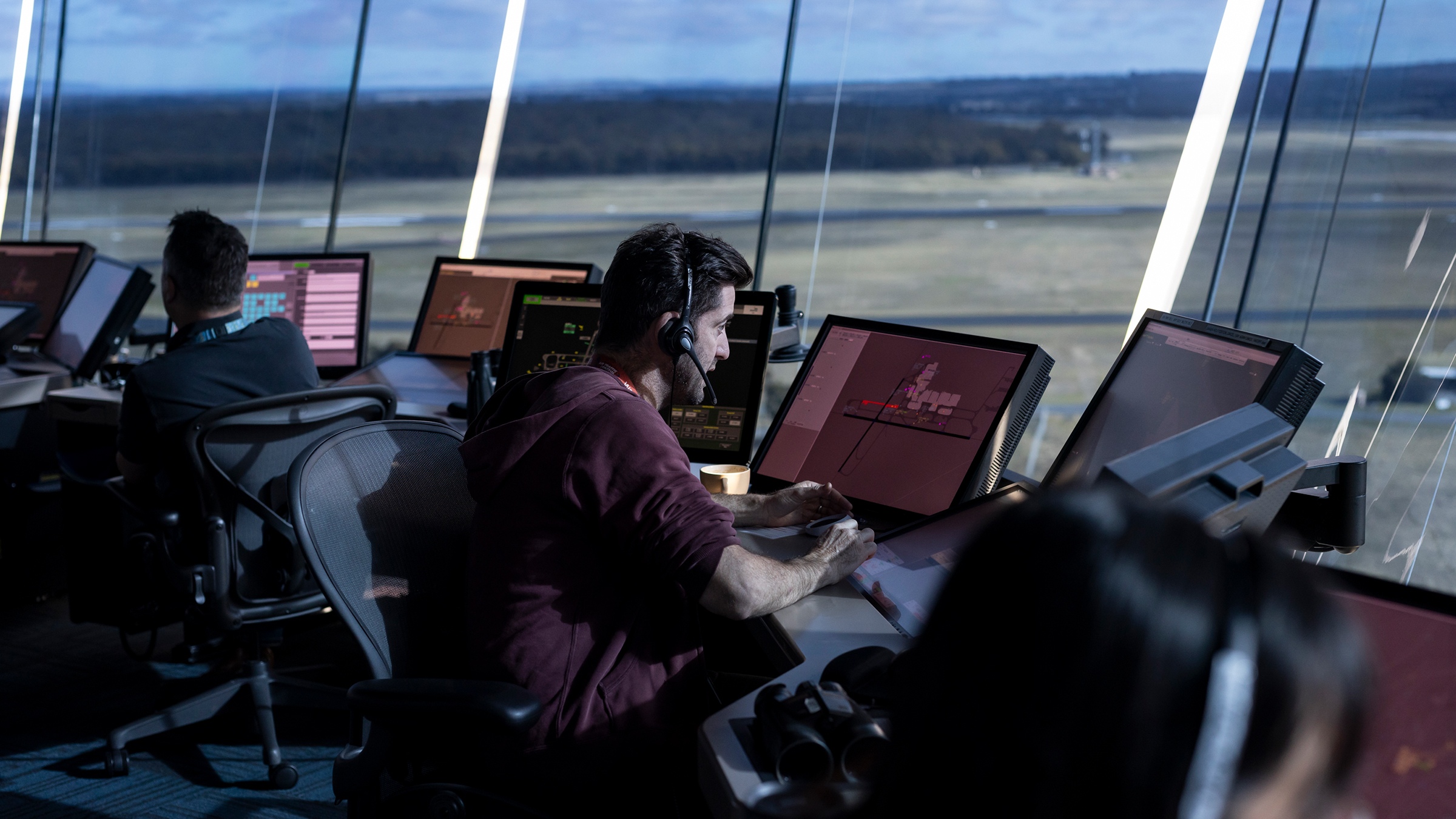 Air traffic controllers in the tower at Melbourne Airport. [Photo of the day - April 2026]